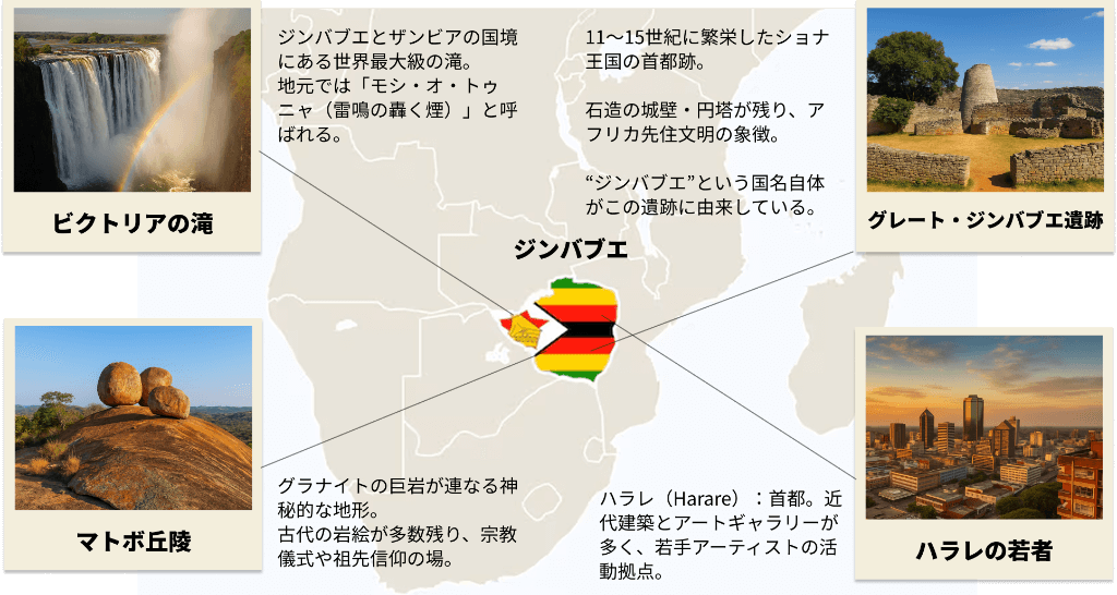 ジンバブエの地図と観光名所